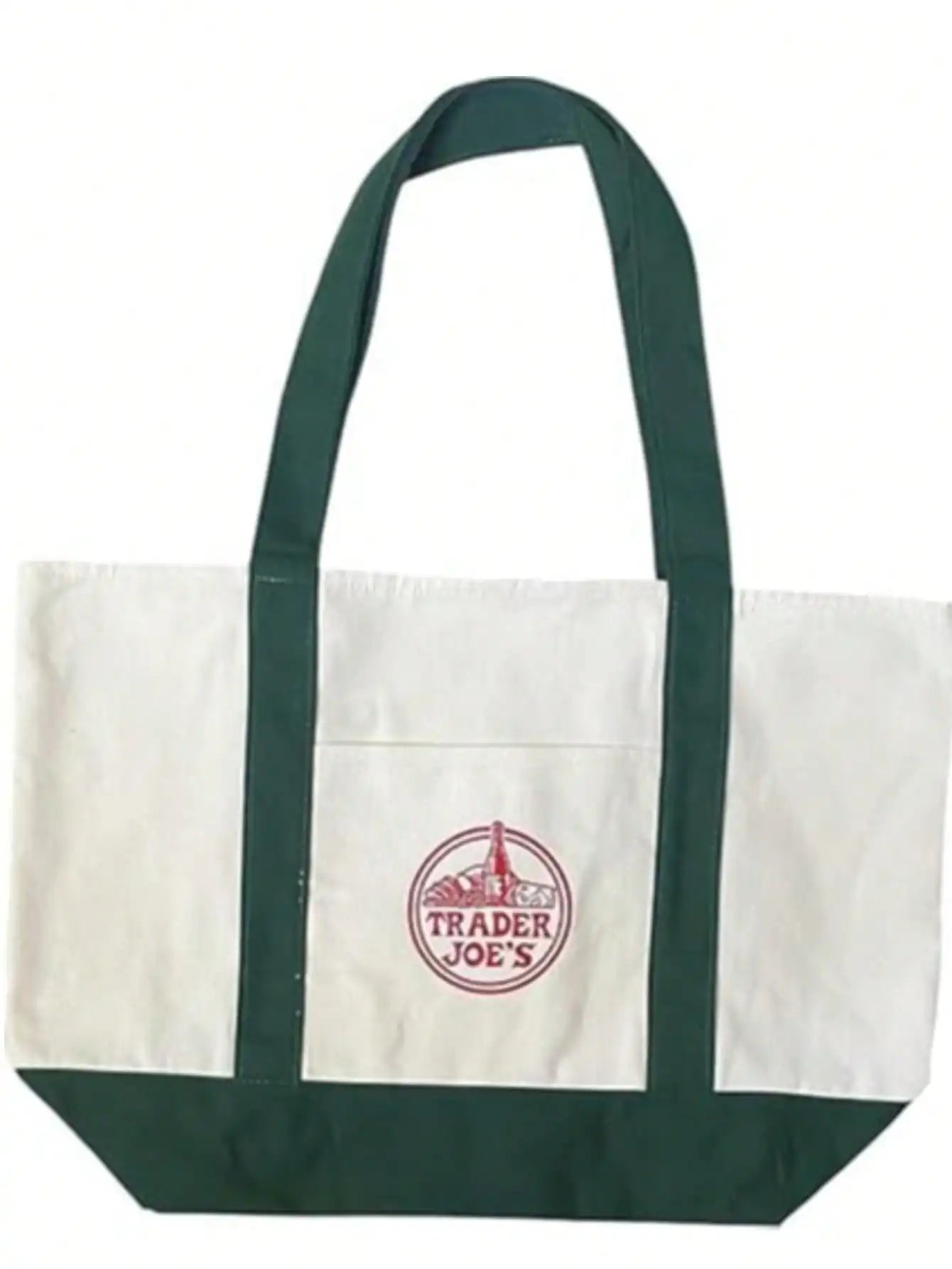 Trader Joe Large Tote Shopping Bag Cotton Canvas Embroidered Bag
