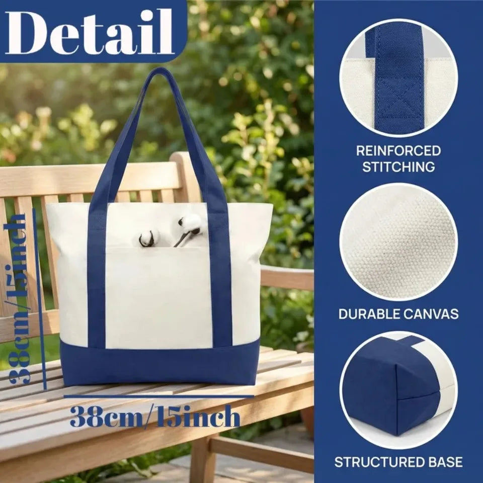 1/3/6PCS Canvas Tote Bag with an External Pocket DIY Beach Bag for Party Wedding Favors Daily Reusable Grocery Shopping Bag