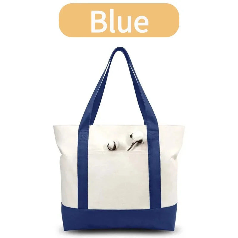 1/3/6PCS Canvas Tote Bag with an External Pocket DIY Beach Bag for Party Wedding Favors Daily Reusable Grocery Shopping Bag