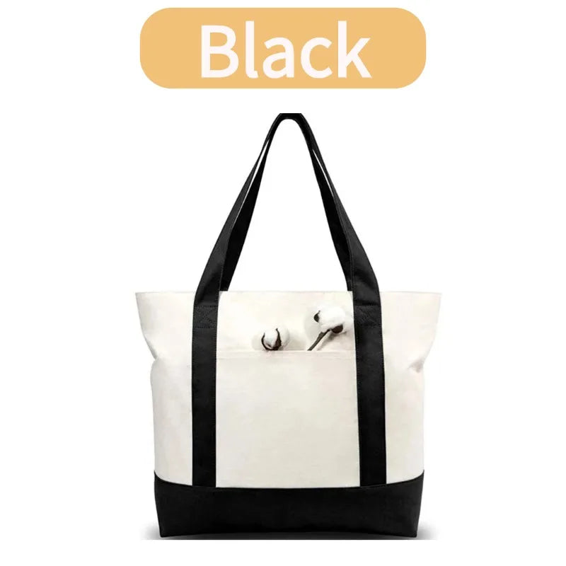 1/3/6PCS Canvas Tote Bag with an External Pocket DIY Beach Bag for Party Wedding Favors Daily Reusable Grocery Shopping Bag