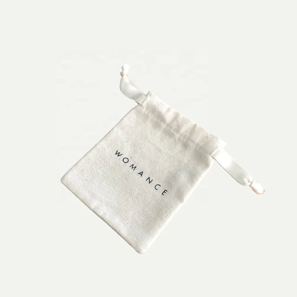 Custom Logo Printed Drawstring Canvas Bag Gift Jewelry Packaging Organic Cotton Canvas Pouch