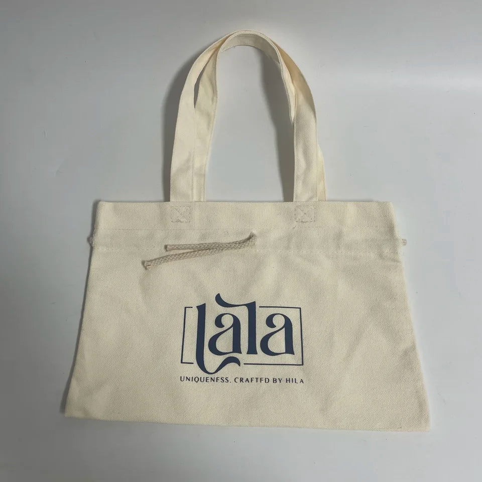 Wholesale 100pcs/lot Custom Logo Printed Reusable Cotton Canvas Drawstring Tote Bag with Bowknot Cosmetic Gift Jewelry Packaging