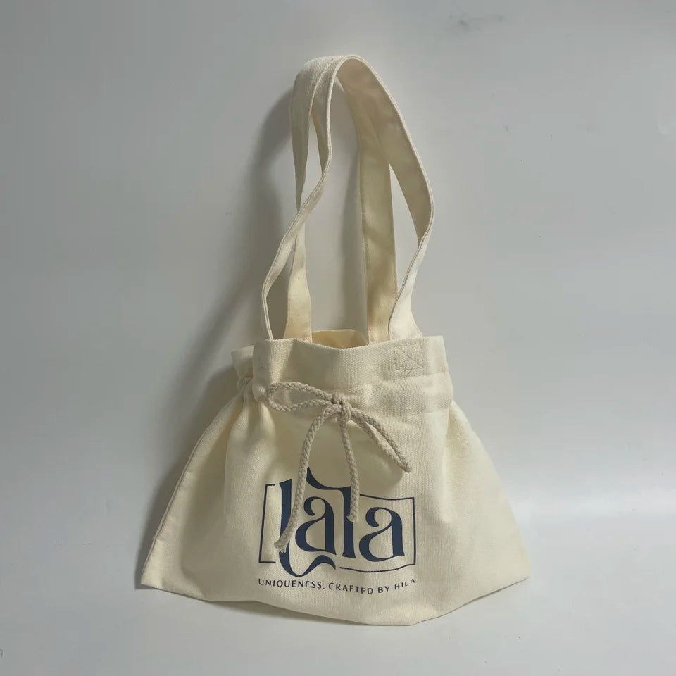 Wholesale 100pcs/lot Custom Logo Printed Reusable Cotton Canvas Drawstring Tote Bag with Bowknot Cosmetic Gift Jewelry Packaging