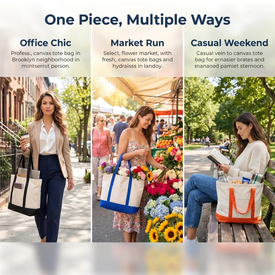 1/3/6PCS Canvas Tote Bag with an External Pocket DIY Beach Bag for Party Wedding Favors Daily Reusable Grocery Shopping Bag