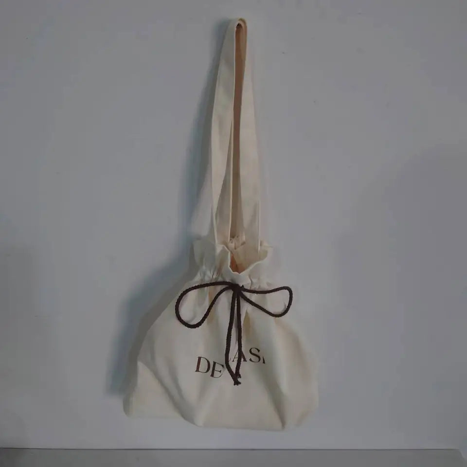 Wholesale 100pcs/lot Custom Logo Printed Reusable Cotton Canvas Drawstring Tote Bag with Bowknot Cosmetic Gift Jewelry Packaging