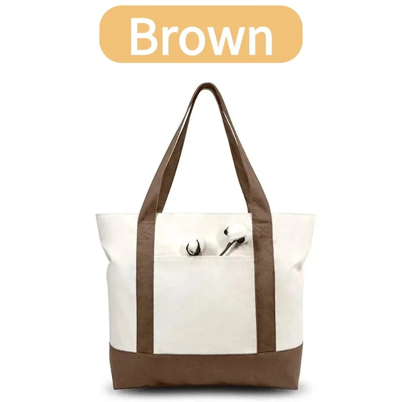 1/3/6PCS Canvas Tote Bag with an External Pocket DIY Beach Bag for Party Wedding Favors Daily Reusable Grocery Shopping Bag