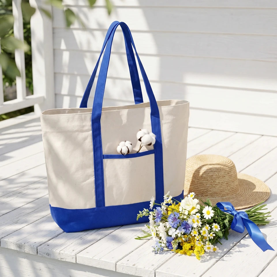1/3/6PCS Canvas Tote Bag with an External Pocket DIY Beach Bag for Party Wedding Favors Daily Reusable Grocery Shopping Bag