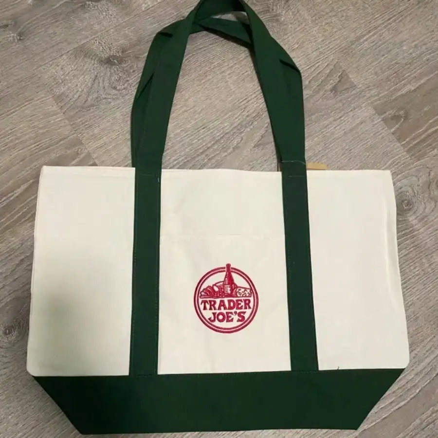 Trader Joe Large Tote Shopping Bag Cotton Canvas Embroidered Bag